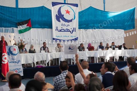 October 8: Ennahdha neighborhood rally at the Megrine gymnasium during the first week of the election campaign for the Constituent Assembly. Presentation of the Ben Arous candidate list. 