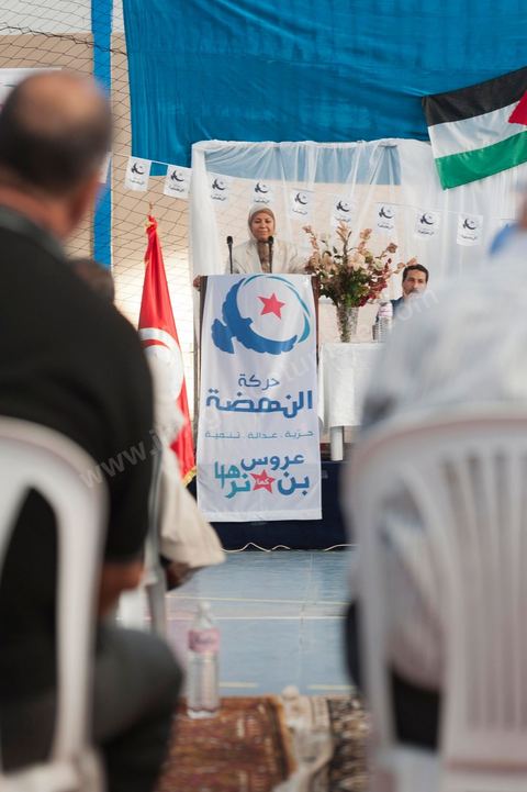 October 8: Ennahdha neighborhood rally at the Megrine gymnasium during the first week of the election campaign for the Constituent Assembly. Presentation of the Ben Arous candidate list. 