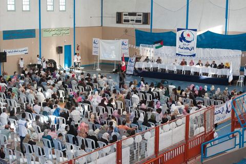 October 8: Ennahdha neighborhood rally at the Megrine gymnasium during the first week of the election campaign for the Constituent Assembly. Presentation of the Ben Arous candidate list. 