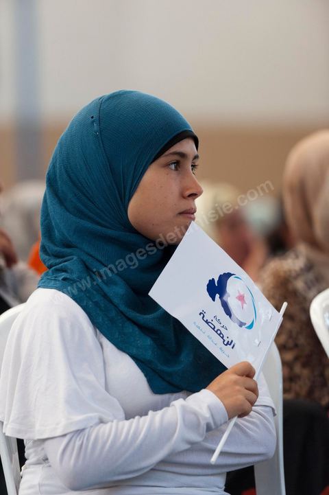 October 8: Ennahdha neighborhood rally at the Megrine gymnasium during the first week of the election campaign for the Constituent Assembly. Presentation of the Ben Arous candidate list. 