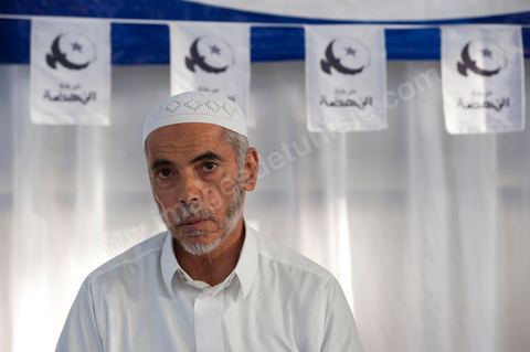 October 8: Sadok Chourou at an Ennahdha neighborhood rally at the Megrine gymnasium during the first week of the election campaign for the Constituent Assembly. Presentation of the Ben Arous candidate list. 