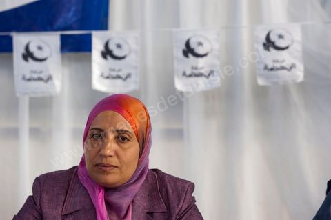 October 8: Ennahdha neighborhood rally at the Megrine gymnasium during the first week of the election campaign for the Constituent Assembly. Presentation of the Ben Arous candidate list. 