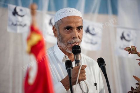 October 8: Sadok Chourou at an Ennahdha neighborhood rally at the Megrine gymnasium during the first week of the election campaign for the Constituent Assembly. Presentation of the Ben Arous candidate list. 