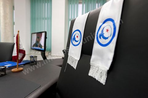 At the Ennahda offices with Yosr Ghannouchi, one of the daughters of Rached Ghannouchi, the party’s president, during the election results night at Ennahda’s party headquarters in Tunis. 