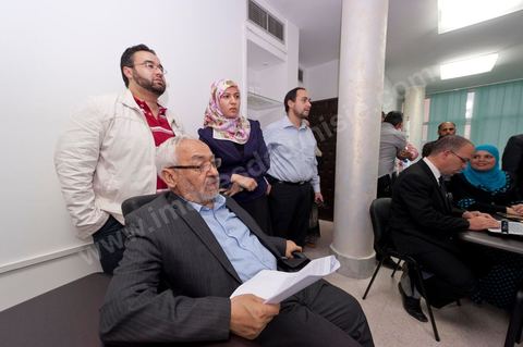 In the office of Rached Ghannouchi, president and founder of Ennahda, during the election results night at Ennahda’s party headquarters in Tunis. 