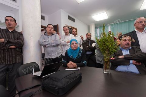 A few party members and candidates are accompanying Rached Ghannouchi. In the office of Rached Ghannouchi, president and founder of Ennahda, during the election night results at Ennahda’s party headquarters in Tunis. 