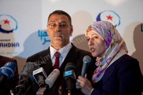 Ysor Ghannouchi, Rached's daughter, translated the press conference into English in front of the Ennahdha party headquarters; the crowd began to gather as soon as the official announcement of the preliminary results—which declared Ennahdha the winner—was made.