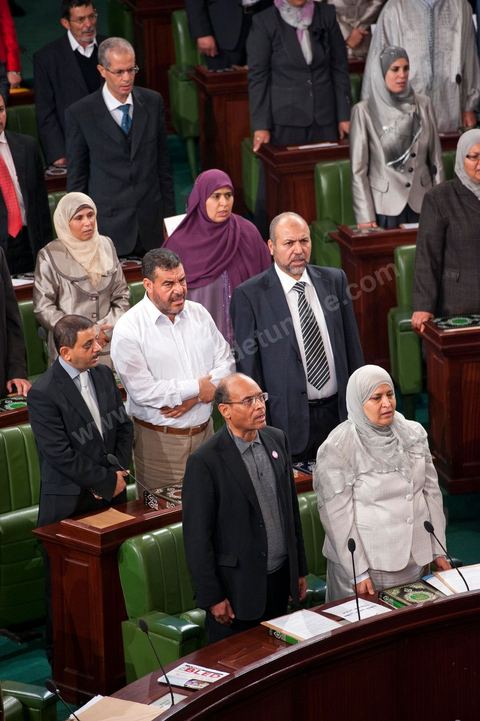 November 22, 2011: First meeting of the Constituent Assembly elected on October 23, with the first session attended by the 217 elected deputies, members of the outgoing government led by Beji Caïd Essebsi, and the outgoing President of the Republic, Mr. Foued Mbazaa. Below: Moncef Marzouji, the future President of the Republic