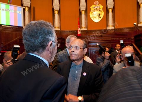 22 novembre 2011 : Moncef Marzouki et Yadh Ben Achour pour la Première réunion de l'assemblée constituante élue le 23 octobre avce en 1ère séance la présence des 217 députés élus, les membres du gouvernement de Beji CaÎd Essebsi sortant et le Président la République sortant M. Foued Mbazaa. 