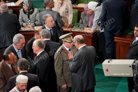 22 novembre 2011 : Hamadi Jebali et le Général Amar pour la Première réunion de l'assemblée constituante élue le 23 octobre avce en 1ère séance la présence des 217 députés élus, les membres du gouvernement de Beji CaÎd Essebsi sortant et le Président la République sortant M. Foued Mbazaa. 