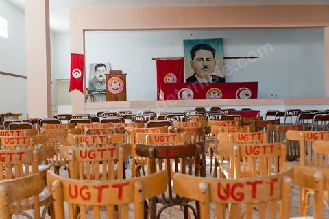 la salle de réunion des syndicalistes au siège de l'UGTT, Union générale des Travailleurs Tunisiens, de Sidi Bouzid