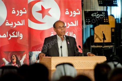 14 janvier 2012 : Intervention de Moncef Marzouki, Président de la Tunisie pour les commémorations du 14 janvier au palais des congrès de Tunis. Commémoration à Tunis du premier anniversaire de la Révolution tunisienne, le 14 janvier étant la date de la fuite de l'ex Président vers l'Arabie Saoudide. 