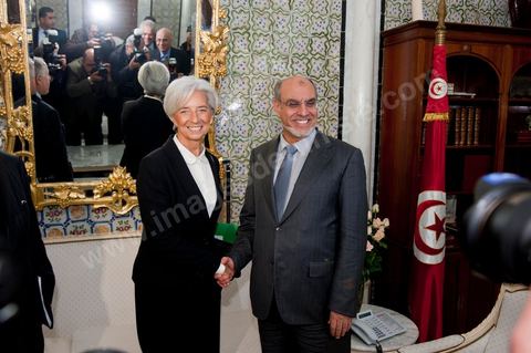 1 février 2012 : visite en Tunisie de Mme Christine Lagarde, Directrice du FMI, fond mondial internationale. Rencontre avec Hamadi Jebali, premier ministre tunisien.