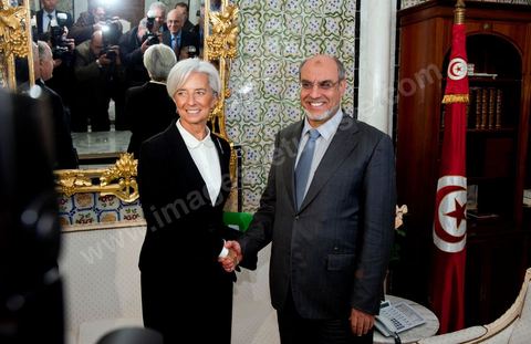 1 février 2012 : visite en Tunisie de Mme Christine Lagarde, Directrice du FMI, fond mondial internationale. Rencontre avec Hamadi Jebali, premier ministre tunisien.