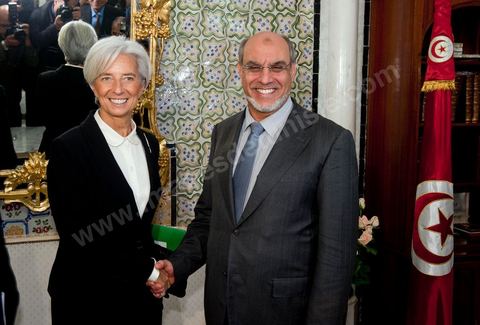 1 février 2012 : visite en Tunisie de Mme Christine Lagarde, Directrice du FMI, fond mondial internationale. Rencontre avec Hamadi Jebali, premier ministre tunisien.