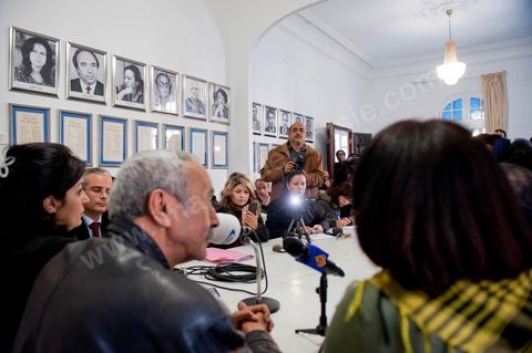 20 février : Conférence de presse au syndicat national des journalistes tunisiens avec le cabinet d'avocats qui défend le journaliste Nasreddine Ben Saïda, directeur du journal Attounisia, mis en prison il y a une semaine pour la publication d'une image d'une femme dénudée. Lors de cette conférence de presse le groupe d'avocats ont souligné que Nasreddine Ben Saida a entamé depuis samedi une grève de la faim dans sa cellule de la prison de Mornaguia. Maitre Khaled Krichi a souligné pour sa part que le maintien en prison de son client a été fait sur ordre de l'instruction publique et non suite à une plainte. De ce fait cette affaire est d'ordre politique et non pas juridique.