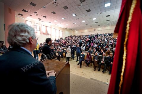 March 14, 2012, at the University of Manouba, on the eve of the elections for student representatives to the academic committees, Dean Habib Kazdaghli organized a ceremony in one of the lecture halls in honor of the young student Khaoula Rachidi, who intervened when a Salafist attempted to remove the Tunisian flag last week. 