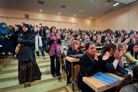 March 14, 2012, at the University of Manouba, on the eve of the elections for student representatives to the academic committees, Dean Habib Kazdaghli organized a ceremony in one of the lecture halls in honor of the young student Khaoula Rachidi, who intervened when a Salafist attempted to remove the Tunisian flag last week. 