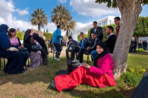 March 14, 2012, at the University of Manouba, on the eve of the elections for student representatives to the academic committees, Dean Habib Kazdaghli organized a ceremony in one of the lecture halls in honor of the young student Khaoula Rachidi, who intervened when a Salafist attempted to remove the Tunisian flag last week. 