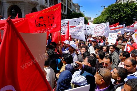 May 1, 2012, on Habib Bourguiba Avenue: a demonstration by Tunisian union members and workers on the avenue to celebrate Labor Day.