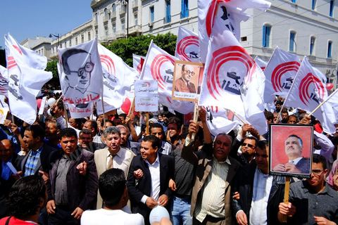 May 1, 2012, on Habib Bourguiba Avenue: a demonstration by Tunisian union members and workers on the avenue to celebrate Labor Day.