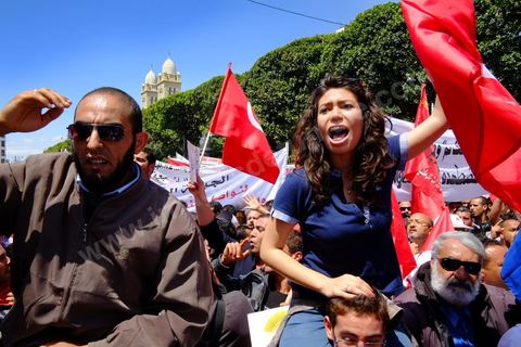 May 1, 2012, on Habib Bourguiba Avenue: a demonstration by Tunisian union members and workers on the avenue to celebrate Labor Day.
