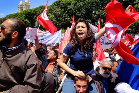May 1, 2012, on Habib Bourguiba Avenue: a demonstration by Tunisian union members and workers on the avenue to celebrate Labor Day.