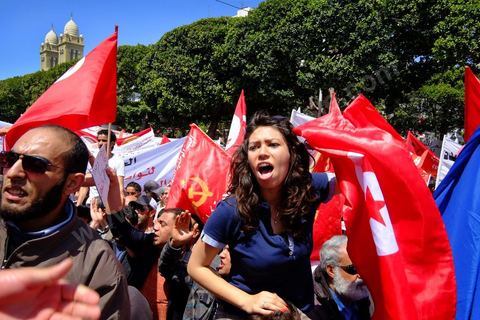 May 1, 2012, on Habib Bourguiba Avenue: a demonstration by Tunisian union members and workers on the avenue to celebrate Labor Day.