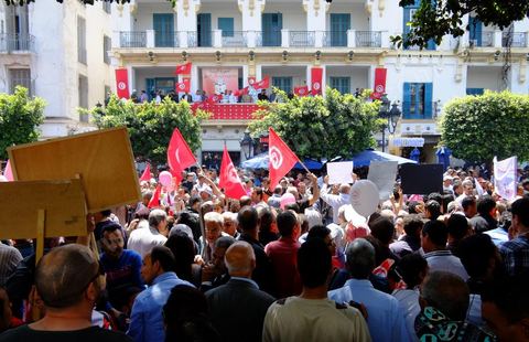 May 1, 2012, on Habib Bourguiba Avenue: a demonstration by Tunisian union members and workers on the avenue to celebrate Labor Day.