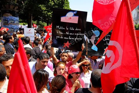 May 1, 2012, on Habib Bourguiba Avenue: a demonstration by Tunisian union members and workers on the avenue to celebrate Labor Day.