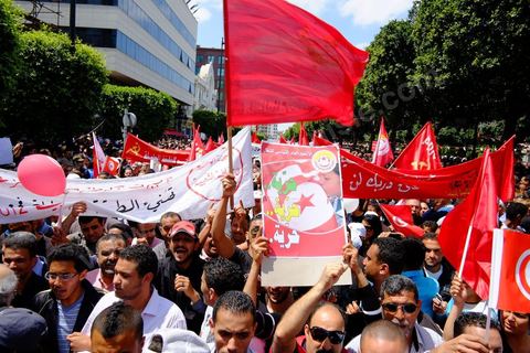 May 1, 2012, on Habib Bourguiba Avenue: a demonstration by Tunisian union members and workers on the avenue to celebrate Labor Day.