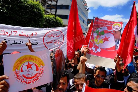 May 1, 2012, on Habib Bourguiba Avenue: a demonstration by Tunisian union members and workers on the avenue to celebrate Labor Day.