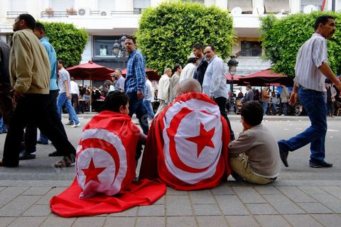 May 1, 2012, on Habib Bourguiba Avenue: a demonstration by Tunisian union members and workers on the avenue to celebrate Labor Day.