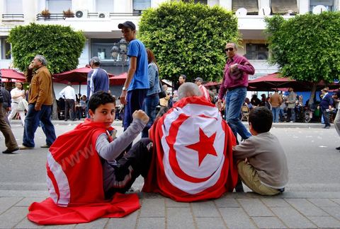 May 1, 2012, on Habib Bourguiba Avenue: a demonstration by Tunisian union members and workers on the avenue to celebrate Labor Day.