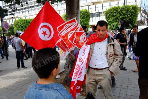 May 1, 2012, on Habib Bourguiba Avenue: a demonstration by Tunisian union members and workers on the avenue to celebrate Labor Day.