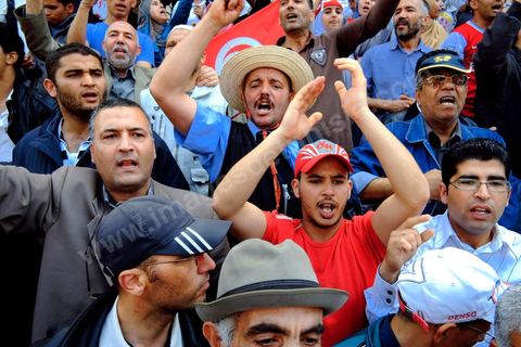 May 1, 2012, on Habib Bourguiba Avenue: a demonstration by Tunisian union members and workers on the avenue to celebrate Labor Day.