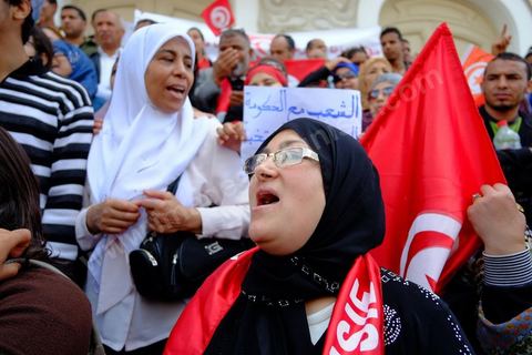 May 1, 2012, on Habib Bourguiba Avenue: a demonstration by Tunisian union members and workers on the avenue to celebrate Labor Day.