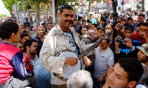 May 1, 2012, on Habib Bourguiba Avenue: a demonstration by Tunisian union members and workers on the avenue to celebrate Labor Day.