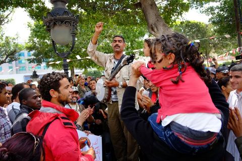 May 1, 2012, on Habib Bourguiba Avenue: a demonstration by Tunisian union members and workers on the avenue to celebrate Labor Day.