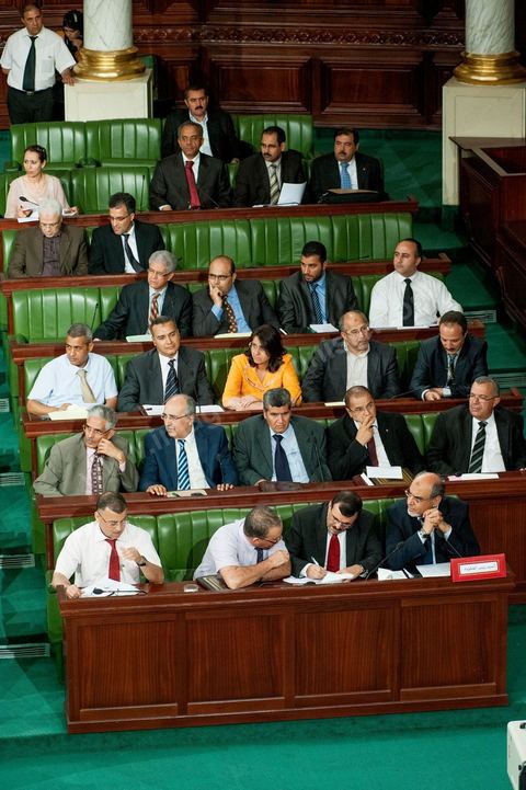 June 29: The head of government (bottom right) and members of the government at the plenary session of the National Constituent Assembly, attended by Hamadi Jebali, head of government, and a large number of ministers. This plenary session was convened to hear the government’s statement on the extradition case involving former Libyan Prime Minister Baghdadi Mahmoudi. 