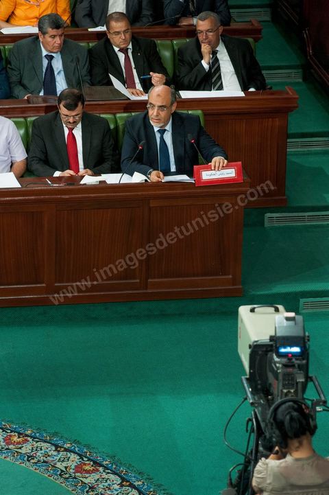 June 29: Hamadi Jebali, head of government (bottom right), with Ali Laryedh, Minister of the Interior; and just above on the right, Noureddine Bhiri, Minister of Justice, at the plenary session of the National Constituent Assembly, attended by Hamadi Jebali, head of government, and a large number of ministers. This plenary session was convened to hear the government’s statement on the case of the extradition of former Libyan Prime Minister Baghdadi Mahmoudi. 