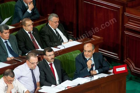 June 29: Hamadi Jebali (bottom right), head of government, flanked by Ali Laryedh, Minister of the Interior, Samir Dilou, Minister of Transitional Justice and Human Rights, and Abderrazak Kilani, Minister for Relations with the Assembly, at the plenary session of the National Constituent Assembly, attended by Hamadi Jebali, head of government, and a large number of ministers. This plenary session was convened to hear the government’s statement on the extradition case of former Libyan Prime Minister Baghdadi Mahmoudi. 