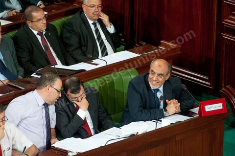 June 29: Hamadi Jebali (bottom right), head of government, flanked by Ali Laryedh, Minister of the Interior, Samir Dilou, Minister of Transitional Justice and Human Rights, and Abderrazak Kilani, Minister for Relations with the Assembly, at the plenary session of the National Constituent Assembly, attended by Hamadi Jebali, head of government, and a large number of ministers. This plenary session was convened to hear the government’s statement on the extradition case of former Libyan Prime Minister Baghdadi Mahmoudi. 