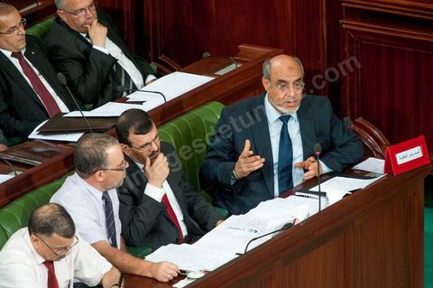 June 29: Hamadi Jebali (bottom right), head of government, flanked by Ali Laryedh, Minister of the Interior, Samir Dilou, Minister of Transitional Justice and Human Rights, and Abderrazak Kilani, Minister for Relations with the Assembly, at the plenary session of the National Constituent Assembly, attended by Hamadi Jebali, head of government, and a large number of ministers. This plenary session was convened to hear the government’s statement on the extradition case of former Libyan Prime Minister Baghdadi Mahmoudi. 