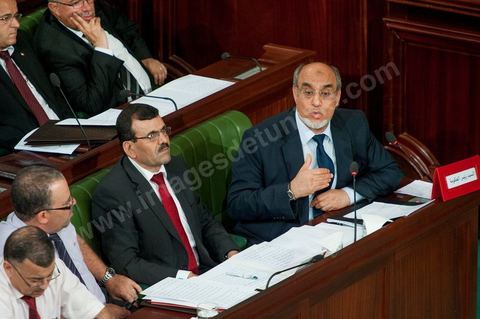 June 29: Hamadi Jebali (bottom right), head of government, flanked by Ali Laryedh, Minister of the Interior, Samir Dilou, Minister of Transitional Justice and Human Rights, and Abderrazak Kilani, Minister for Relations with the Assembly, at the plenary session of the National Constituent Assembly, attended by Hamadi Jebali, head of government, and a large number of ministers. This plenary session was convened to hear the government’s statement on the extradition case of former Libyan Prime Minister Baghdadi Mahmoudi. 
