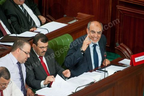 June 29: Hamadi Jebali (bottom right), head of government, flanked by Ali Laryedh, Minister of the Interior, Samir Dilou, Minister of Transitional Justice and Human Rights, and Abderrazak Kilani, Minister for Relations with the Assembly, at the plenary session of the National Constituent Assembly, attended by Hamadi Jebali, head of government, and a large number of ministers. This plenary session was convened to hear the government’s statement on the extradition case of former Libyan Prime Minister Baghdadi Mahmoudi. 