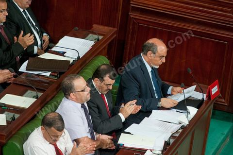 June 29: Hamadi Jebali (bottom right), head of government, flanked by Ali Laryedh, Minister of the Interior, Samir Dilou, Minister of Transitional Justice and Human Rights, and Abderrazak Kilani, Minister for Relations with the Assembly, at the plenary session of the National Constituent Assembly, attended by Hamadi Jebali, head of government, and a large number of ministers. This plenary session was convened to hear the government’s statement on the extradition case of former Libyan Prime Minister Baghdadi Mahmoudi. 