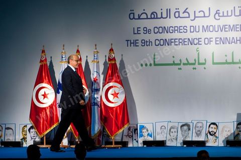 12 juillet : Hamadi Jebali, secretaire general de Ennahdha et Président du gouvernement tunisien,  lors du 9ème congrès du mouvement islamiste Ennahdha, parti au pouvoir en Tunisie. plus de 10 000 congrèsites pour la grande cérémonie d'ouverture du congrès qui cloturera le 15 juillet.
