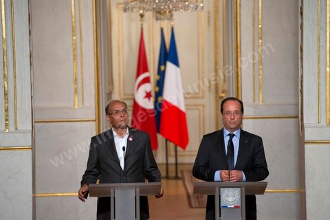 July 17: Press conference following the meeting between the two presidents at the Élysée Palace—François Hollande and Moncef Marzouki—on the first day of the official visit to Paris and Marseille by Moncef Marzouki, President of the Republic of Tunisia