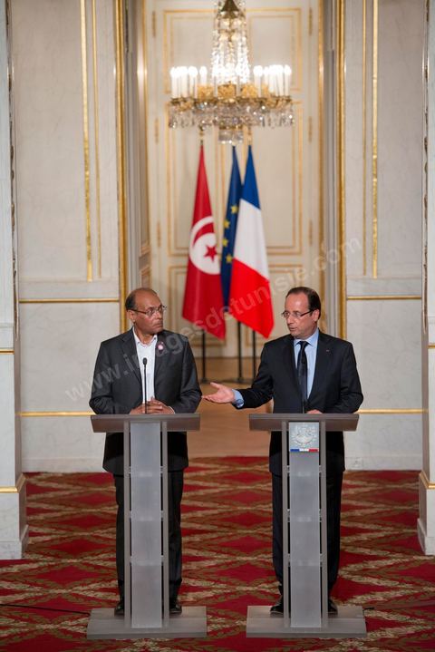 July 17: Press conference following the meeting between the two presidents at the Élysée Palace—François Hollande and Moncef Marzouki—on the first day of the official visit to Paris and Marseille by Moncef Marzouki, President of the Republic of Tunisia